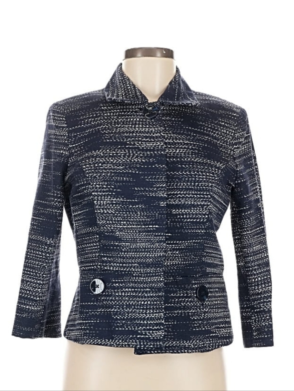 Jones New York Navy and White Patterned Cotton Classic Chic Blazer Sz 14